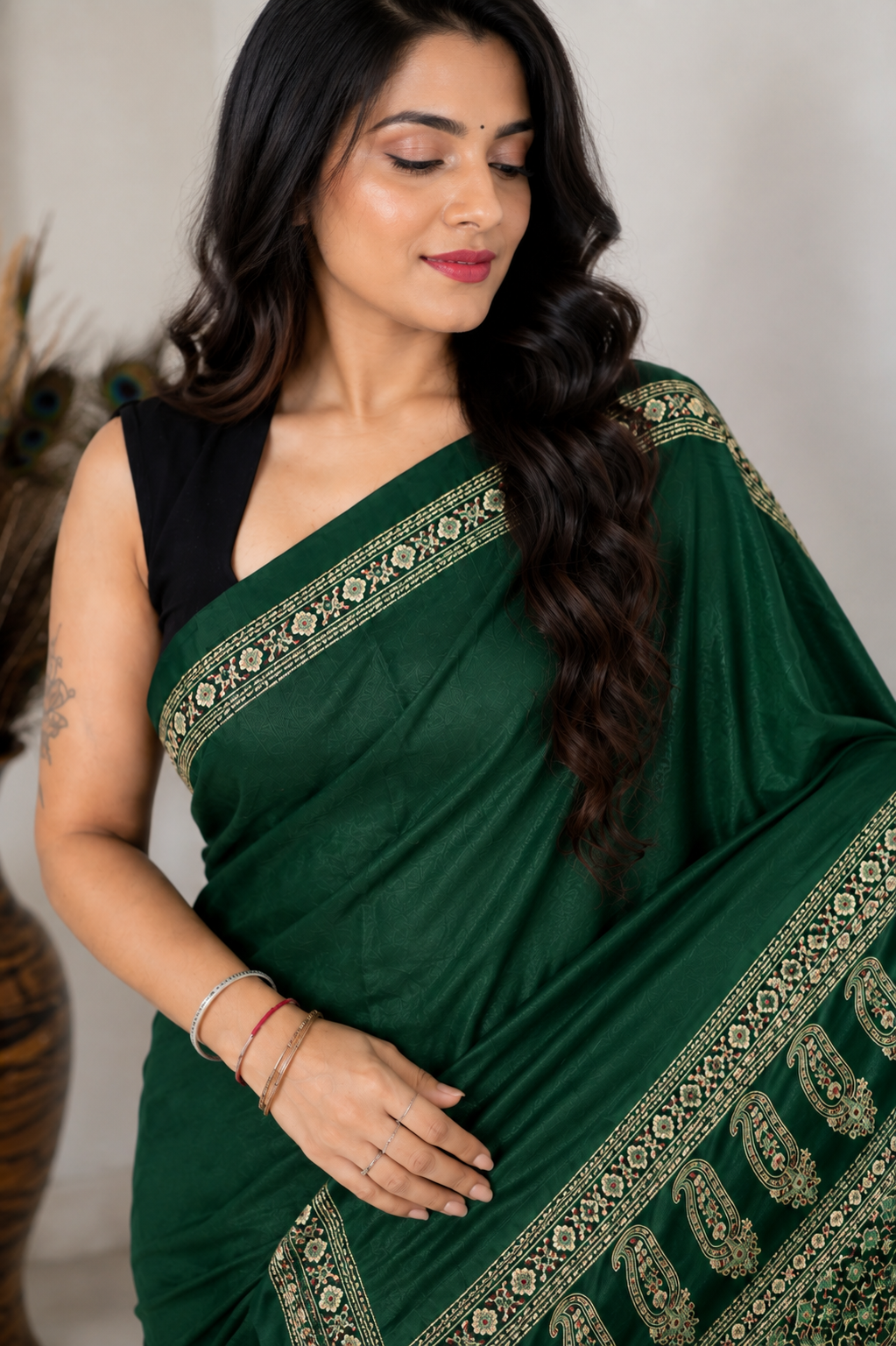 Modal Crepe Saree with Intricate Paisley Border (3 colors)