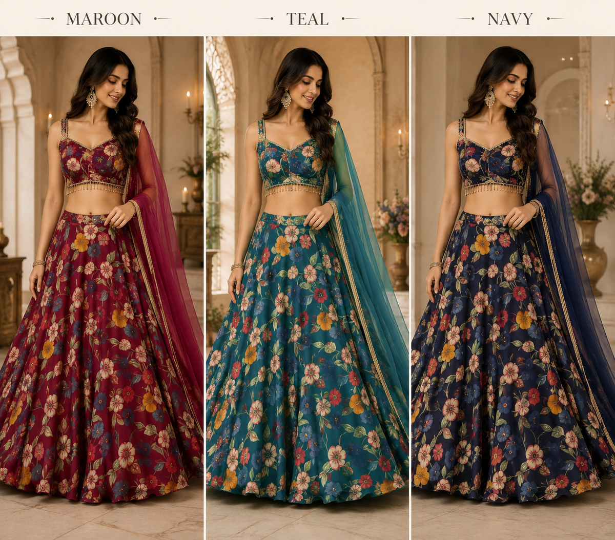 Exquisite Embroidered Lehenga Set (4 Colors)