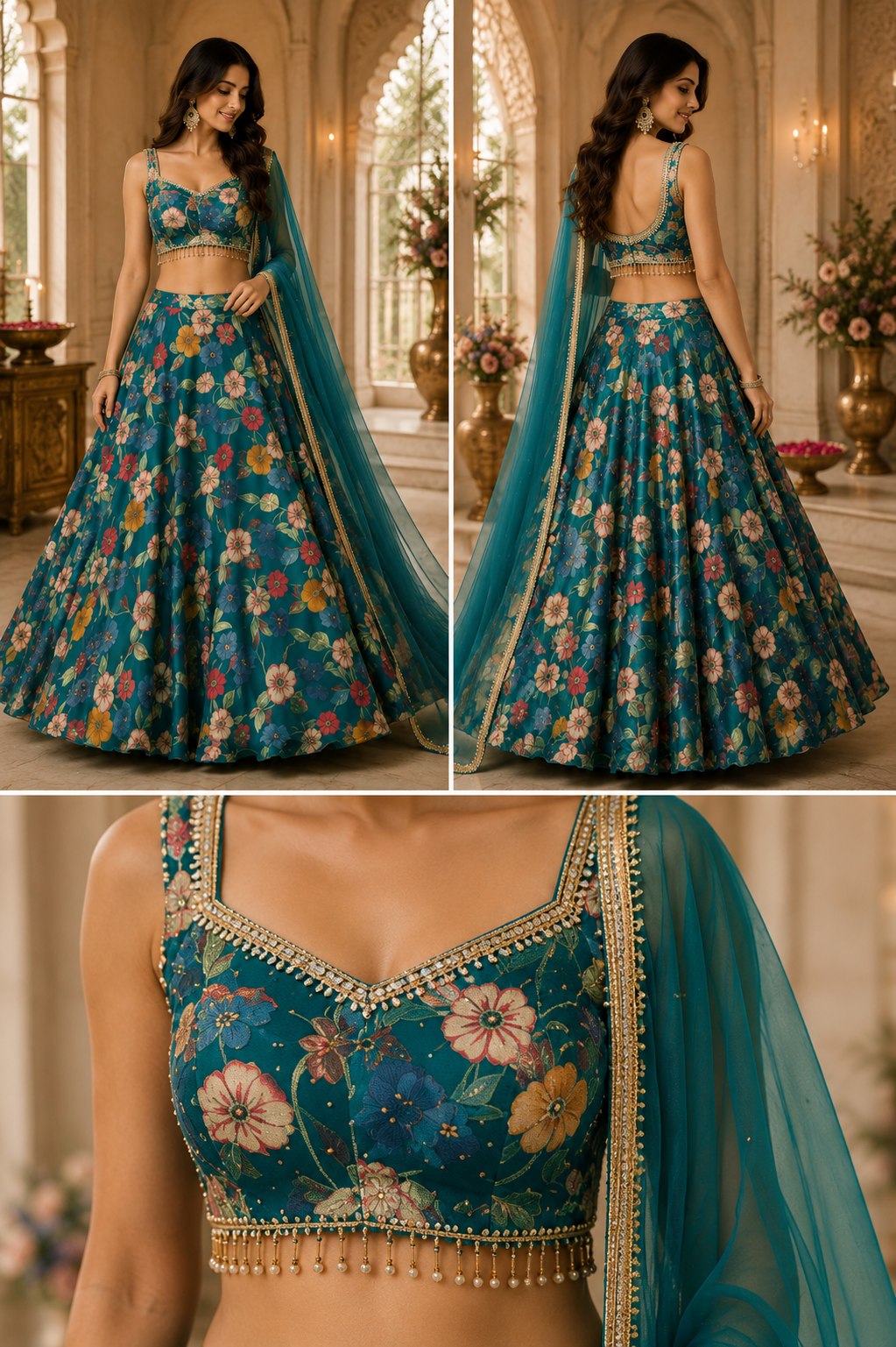 Exquisite Embroidered Lehenga Set (4 Colors)