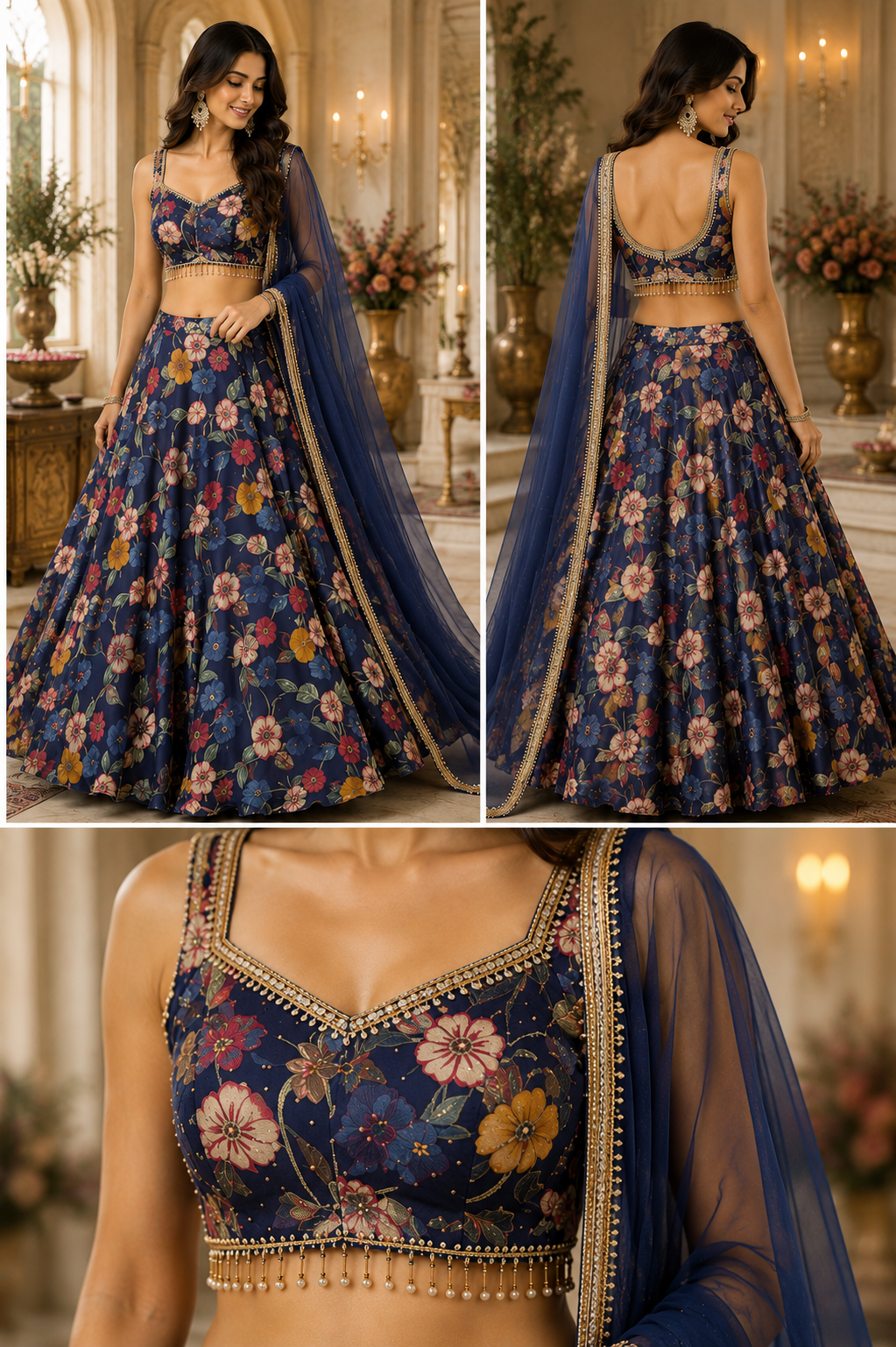 Exquisite Embroidered Lehenga Set (4 Colors)