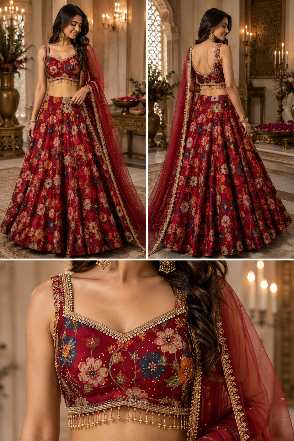Exquisite Embroidered Lehenga Set (4 Colors)