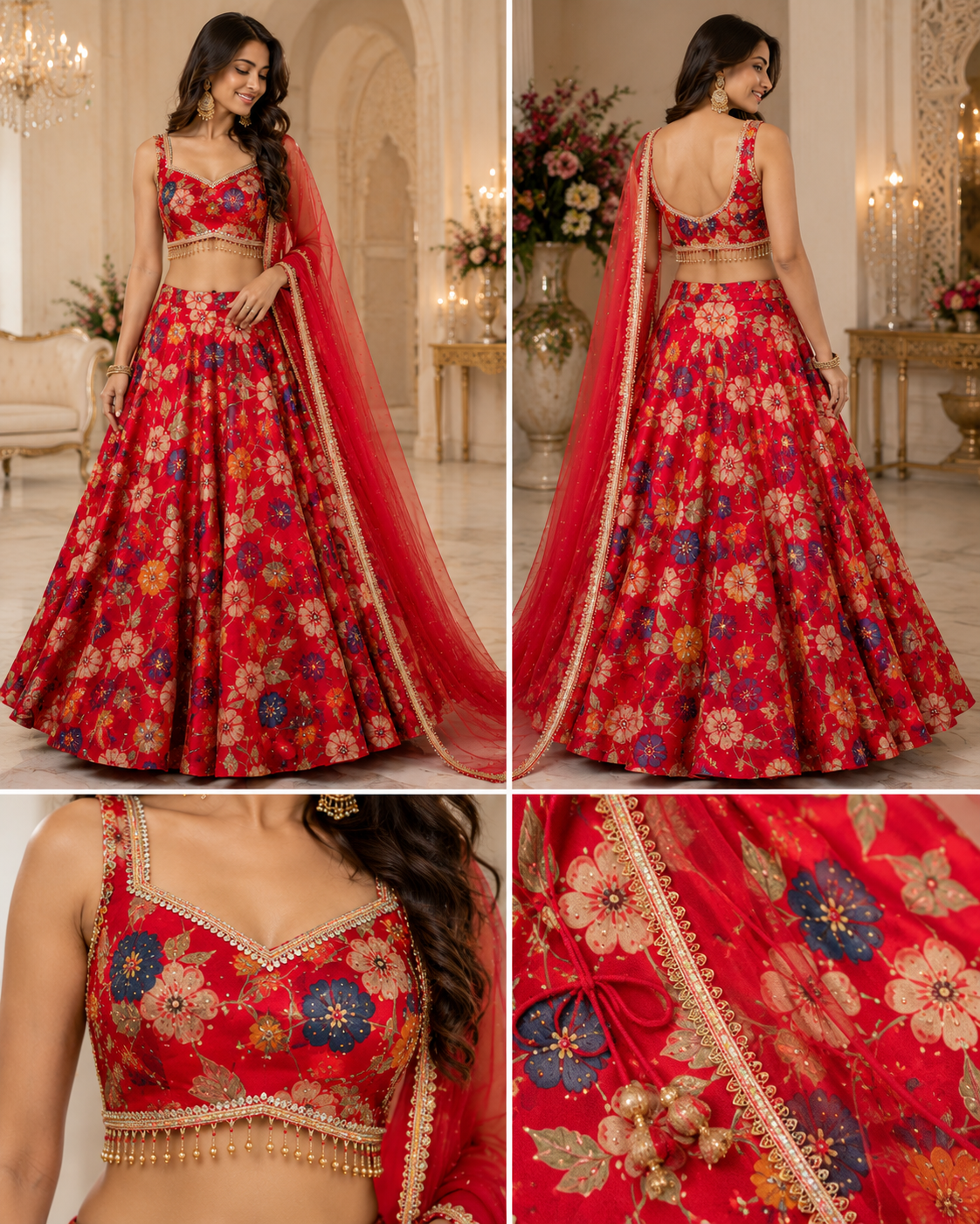 Exquisite Embroidered Lehenga Set (4 Colors)