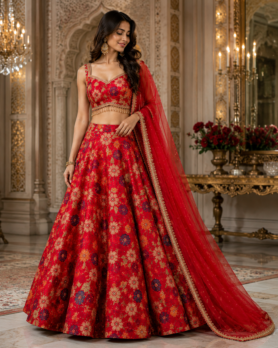 Exquisite Embroidered Lehenga Set (4 Colors)