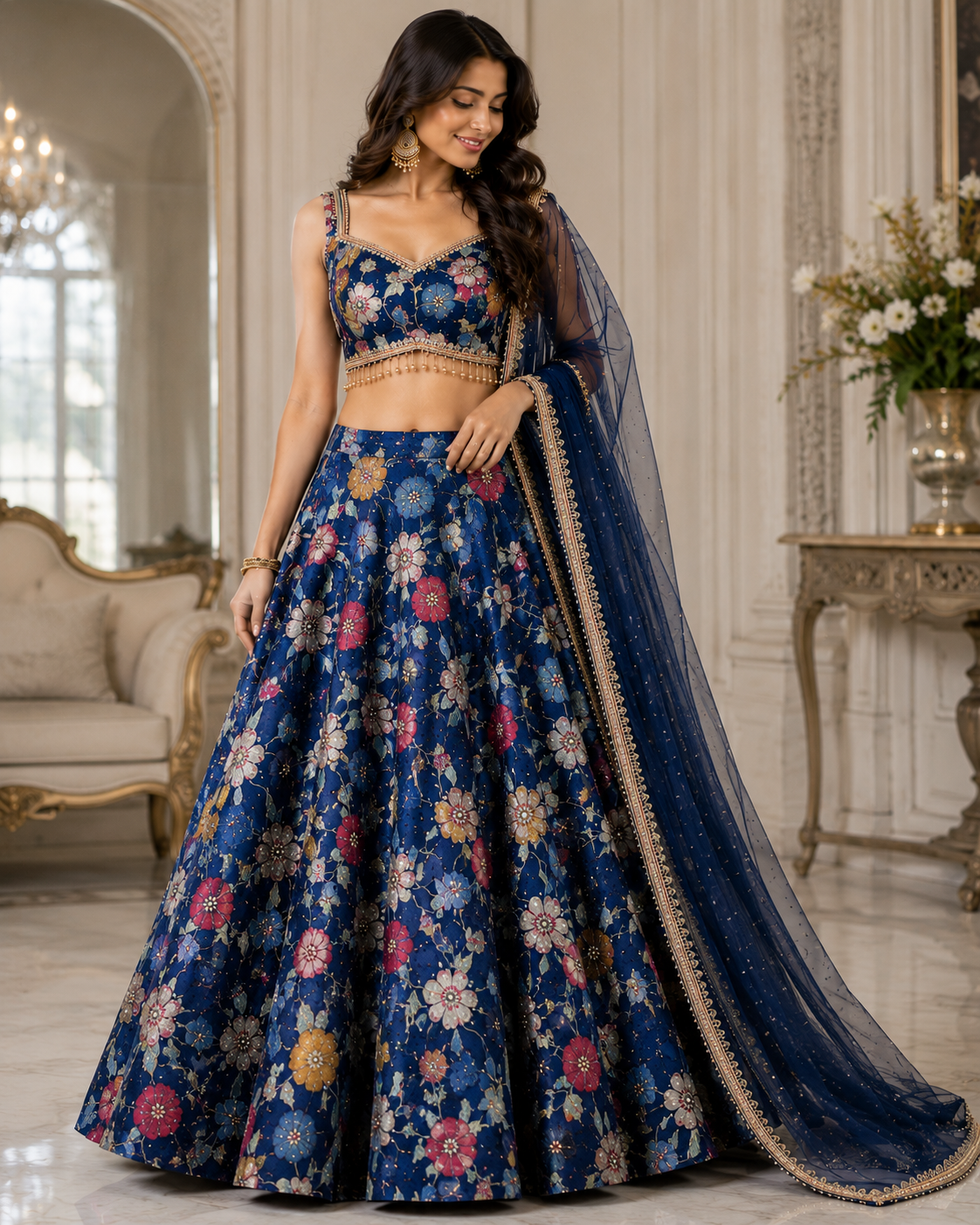 Exquisite Embroidered Lehenga Set (4 Colors)