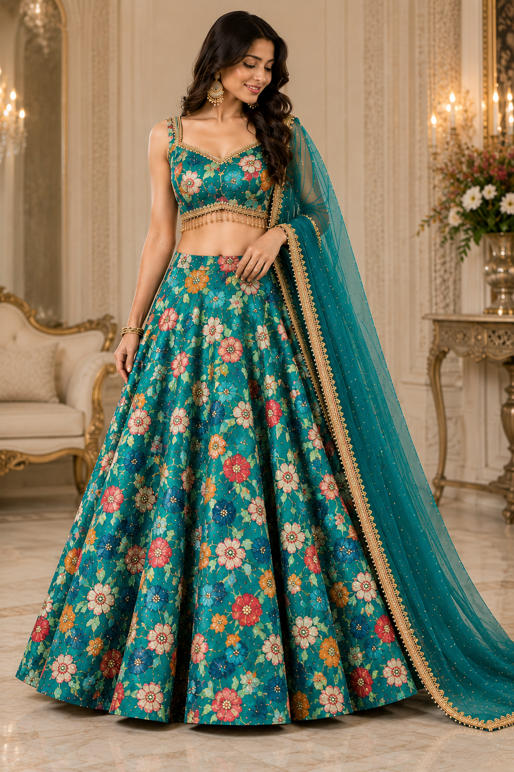 Exquisite Embroidered Lehenga Set (4 Colors)