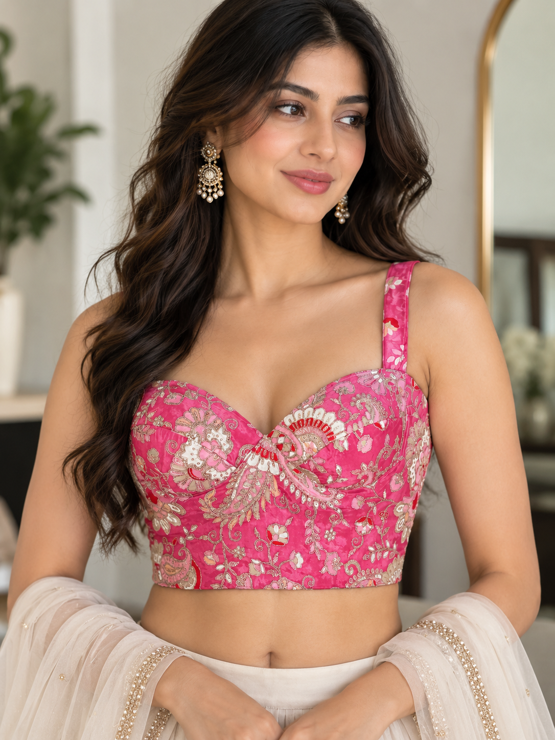 Embroidered Floral Corset Adjustable Blouse