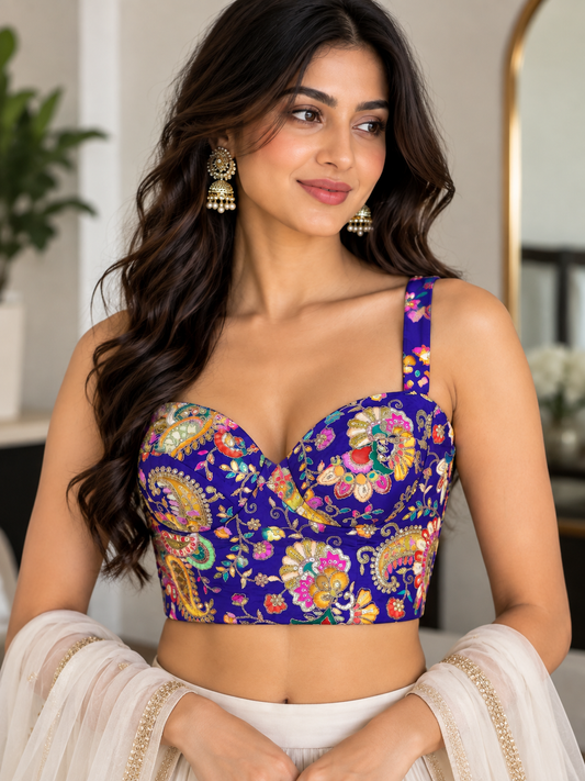 Adjustable Embroidered Paisley Corset Blouse