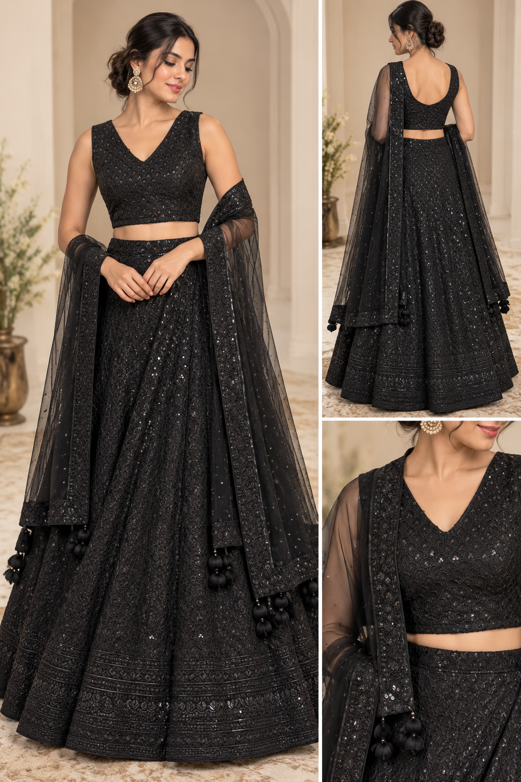 Embroidered Lehenga Set with Sheer Dupatta