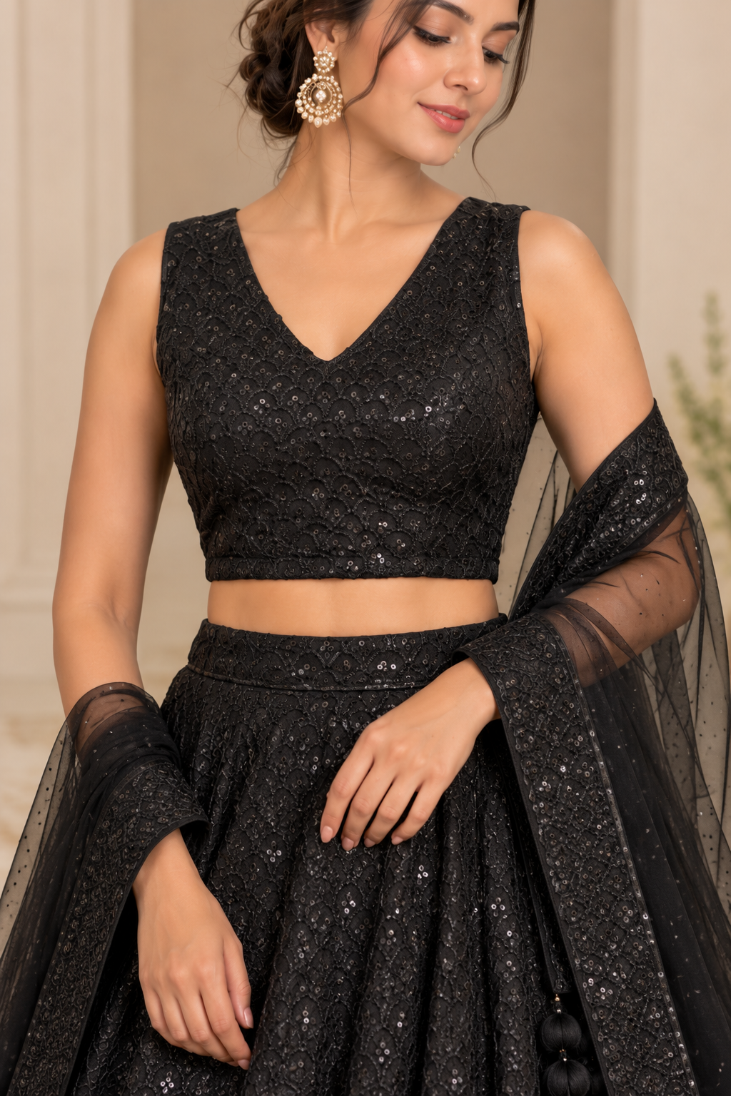 Embroidered Lehenga Set with Sheer Dupatta