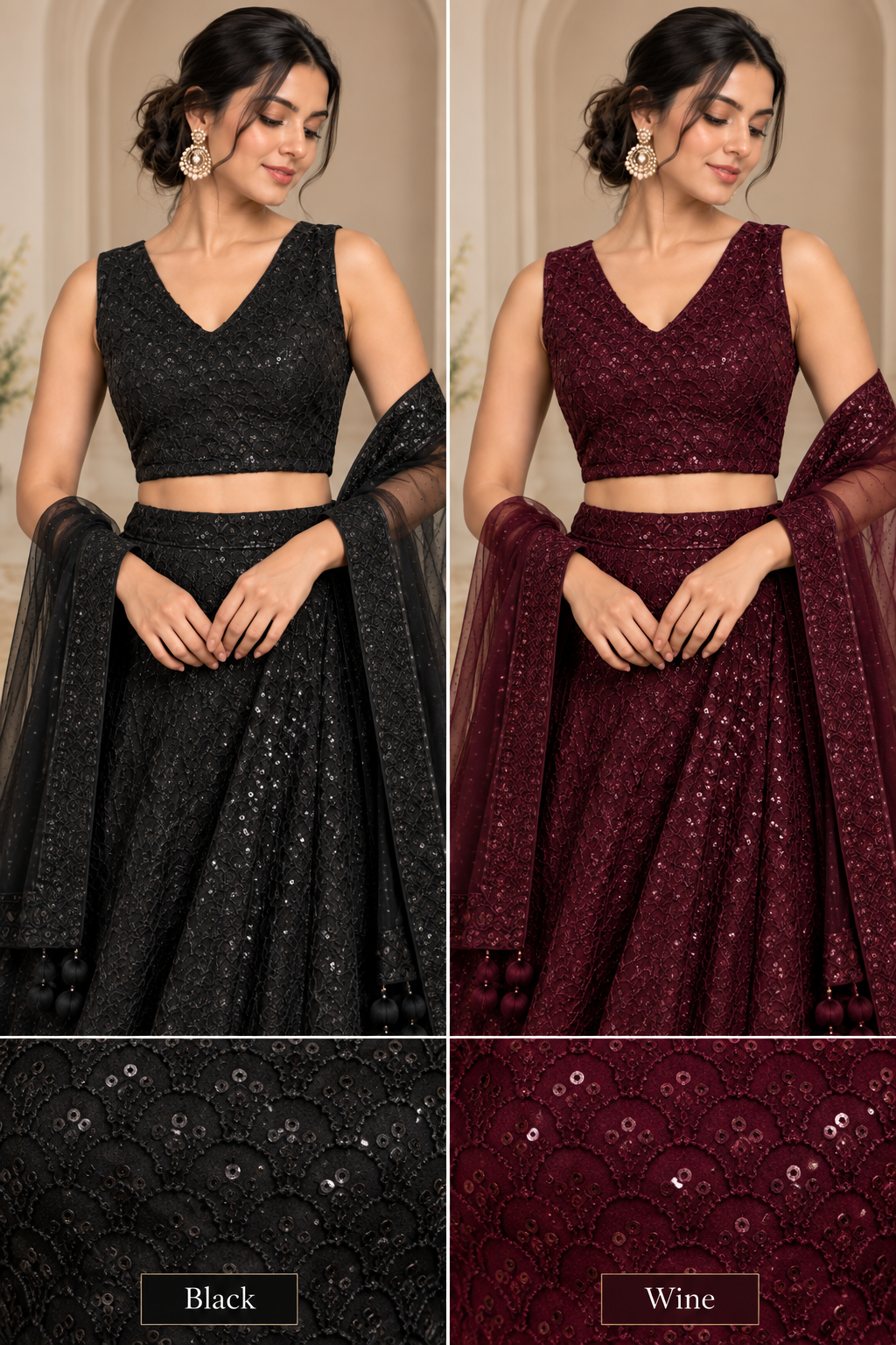Embroidered Lehenga Set with Sheer Dupatta