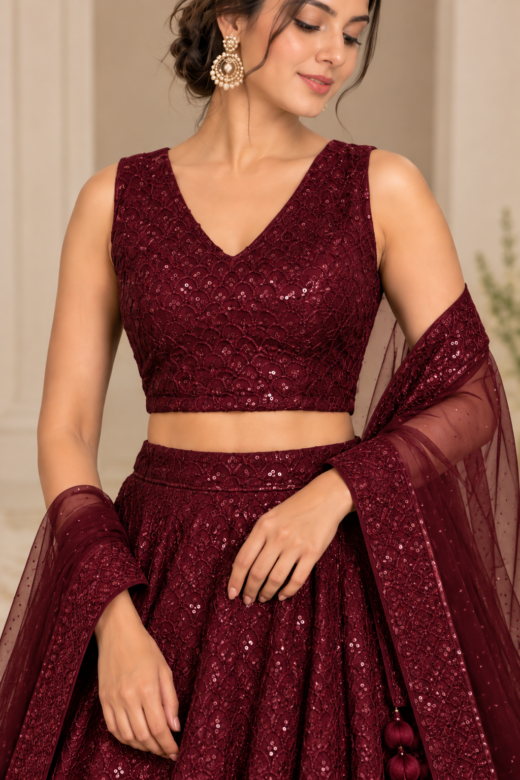 Embroidered Lehenga Set with Sheer Dupatta