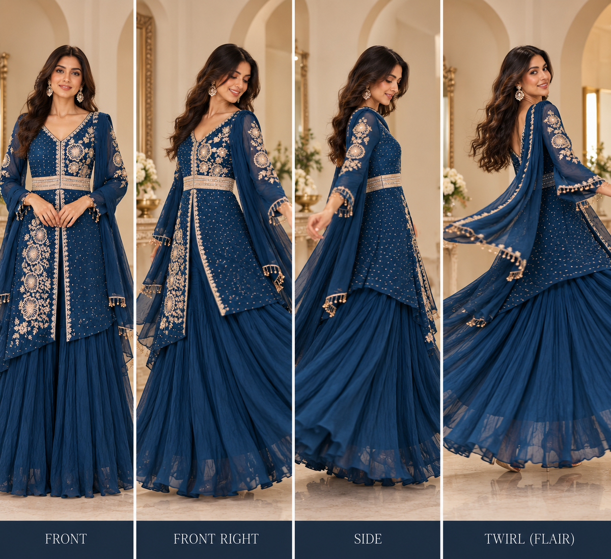 Asymmetrical Embroidered Sharara Set with Necklace Dupatta