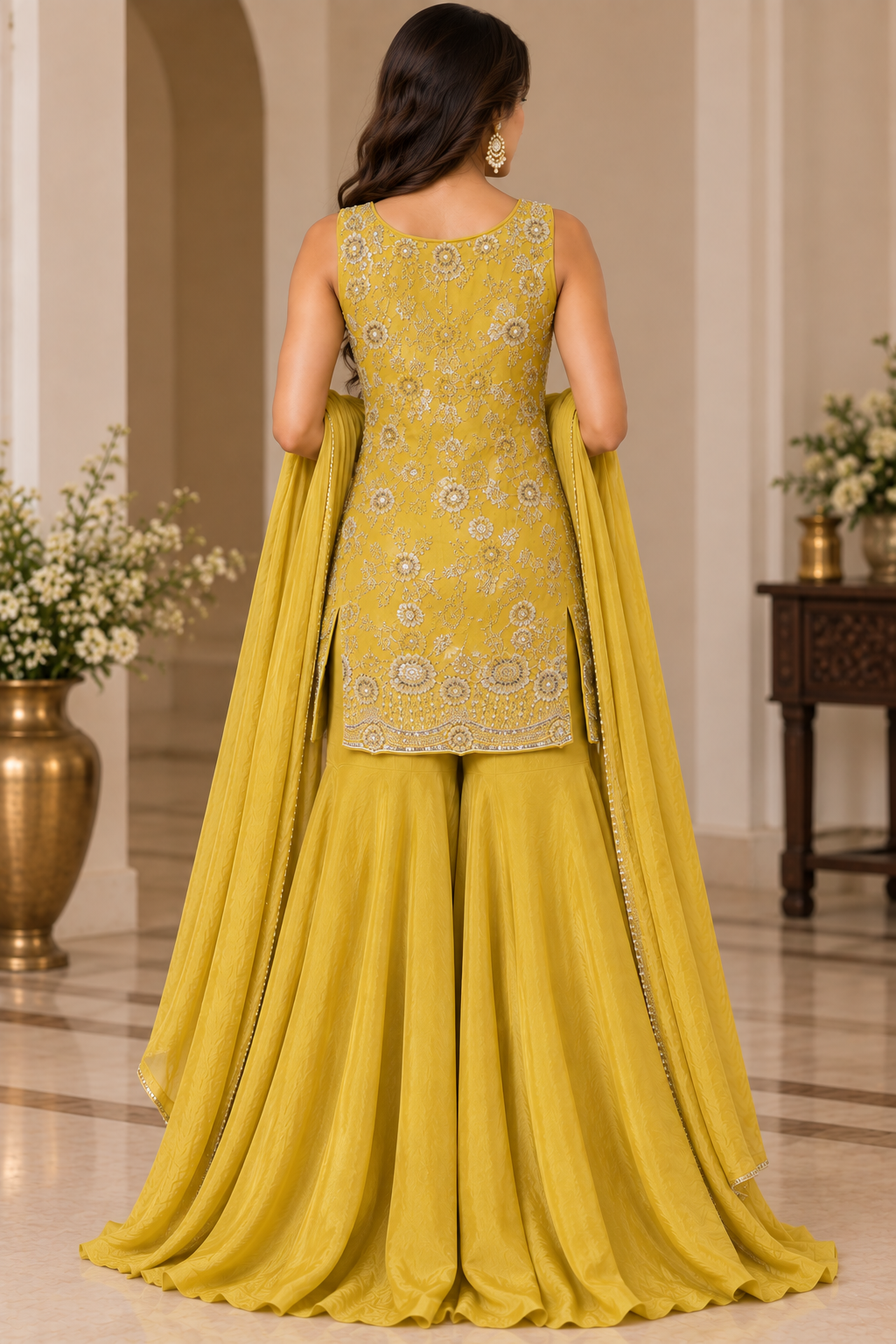 Mustard Yellow Embroidered Sharara Set with Dupatta