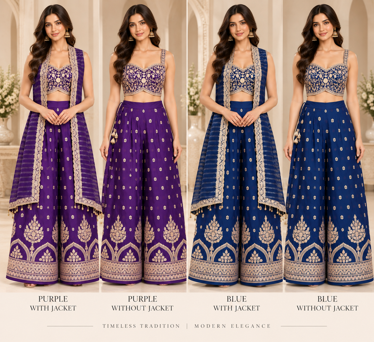 Royal Embroidered Palazzo Set with Sleeveless Jacket (Two Colors)