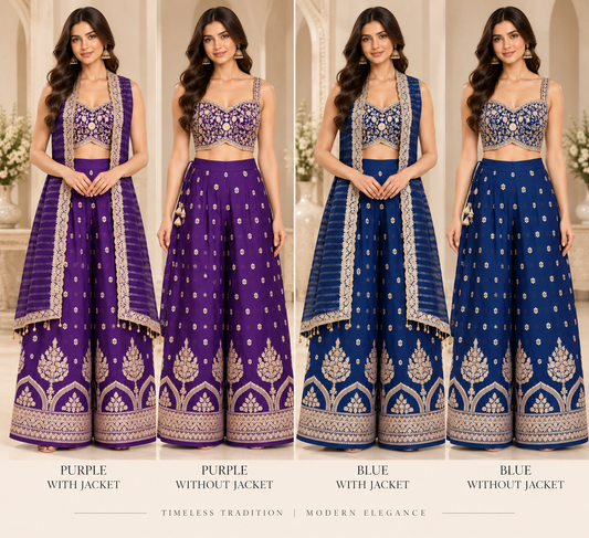 Royal Embroidered Palazzo Set with Sleeveless Jacket (Two Colors)