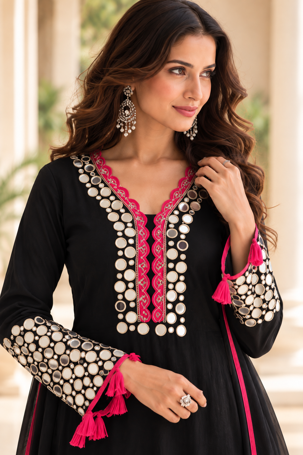 Black Mirrorwork Embroidered
Palazzo Suit with Dupatta