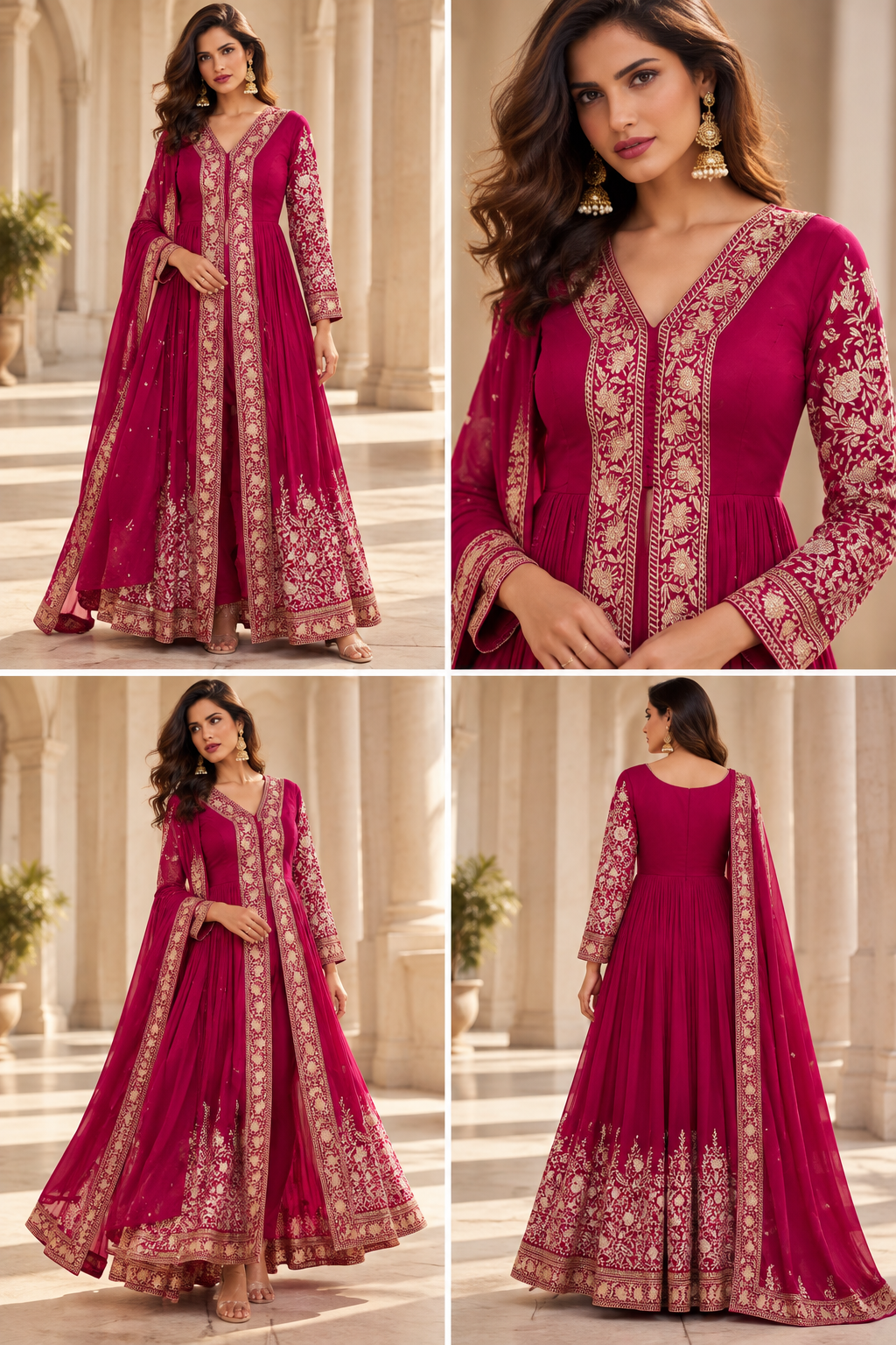 Meera Embroidered Anarkali Suit Set – Deep Maroon