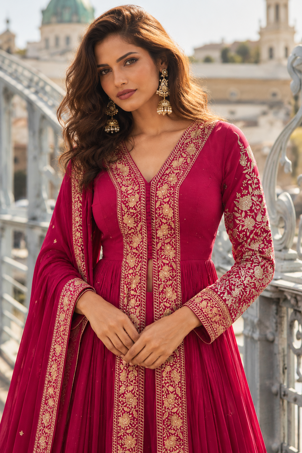 Meera Embroidered Anarkali Suit Set – Deep Maroon