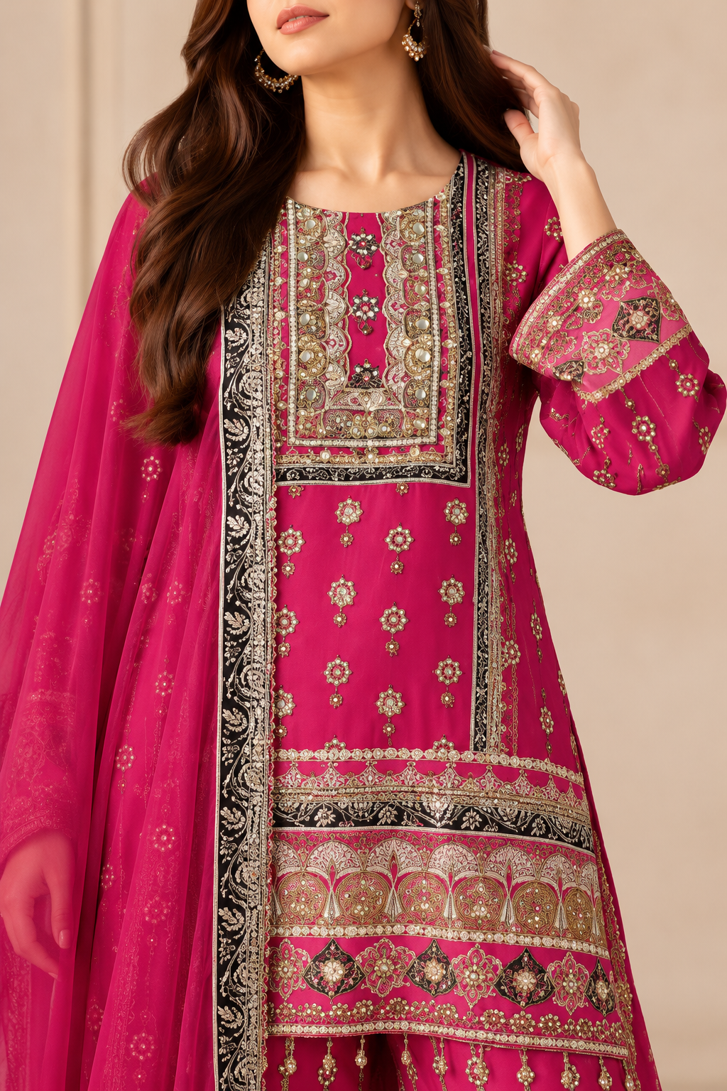 Magenta Embroidered Sharara Set with Statement Borders
