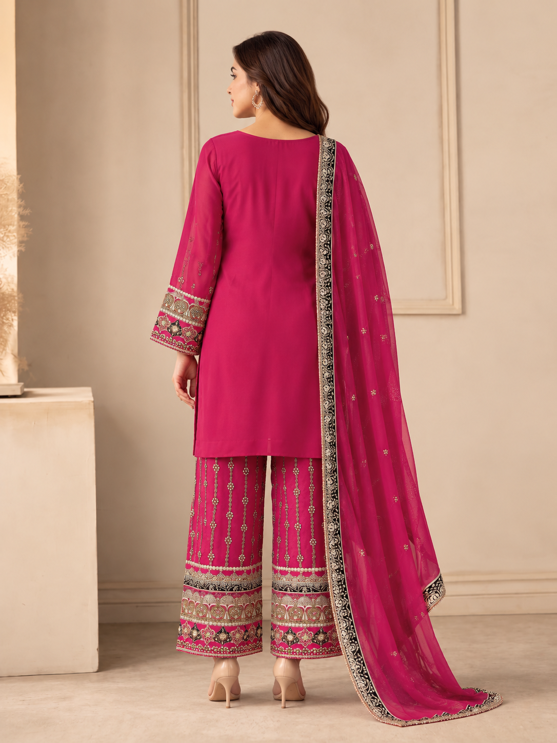Magenta Embroidered Sharara Set with Statement Borders