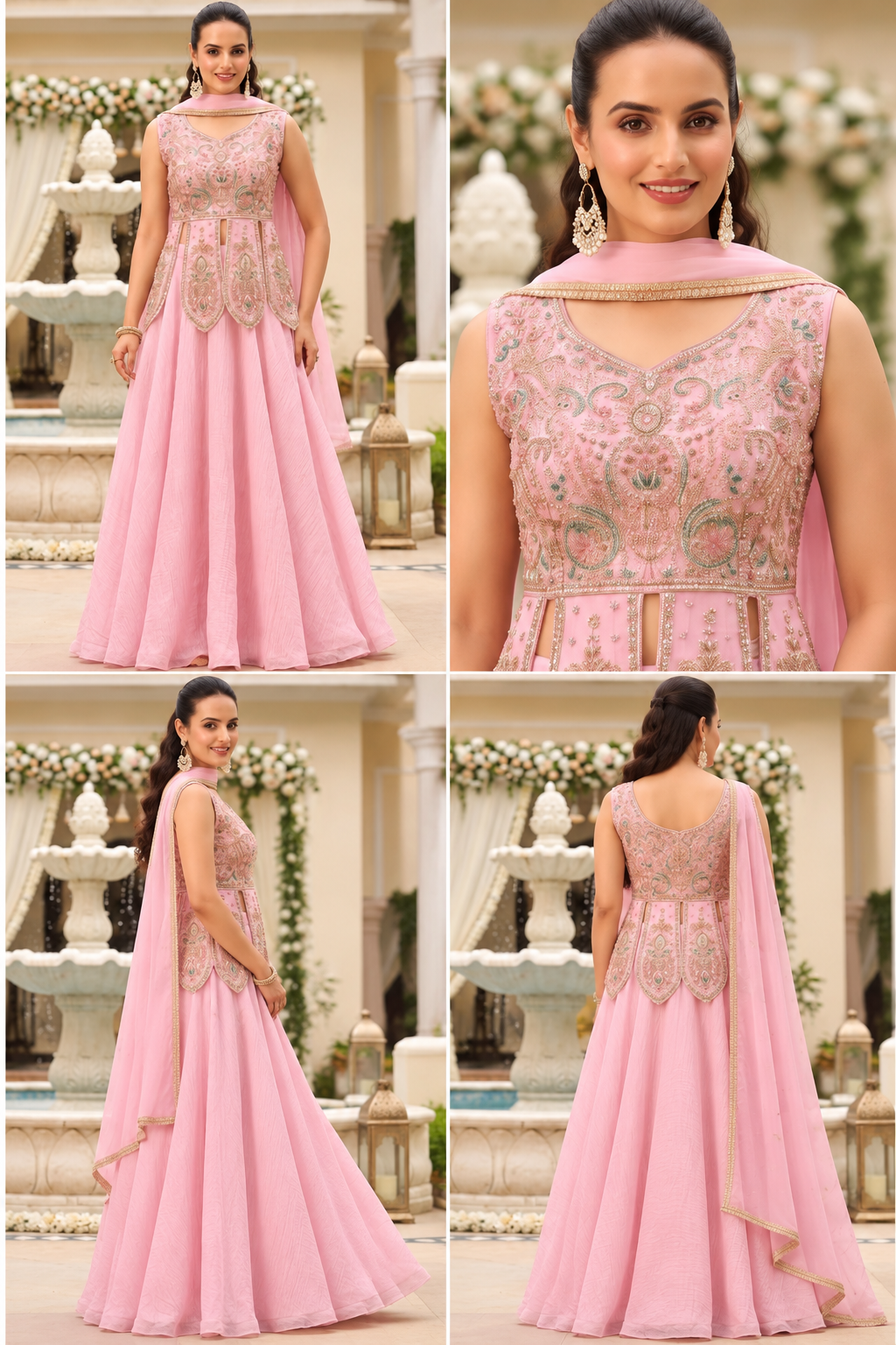 Pastel Pink Embroidered Anarkali Gown with Gold Detailing
