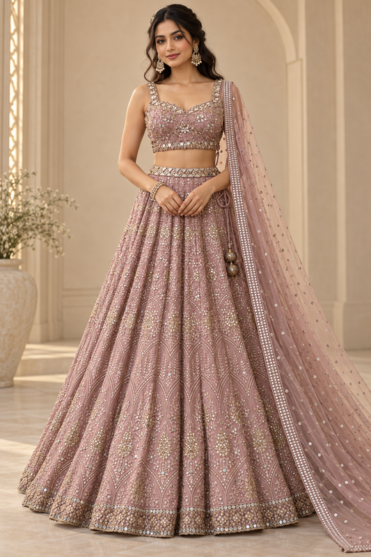 Stunning Misty Rose Lehanga set