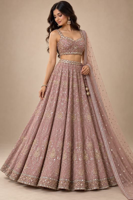 Stunning Misty Rose Lehanga set