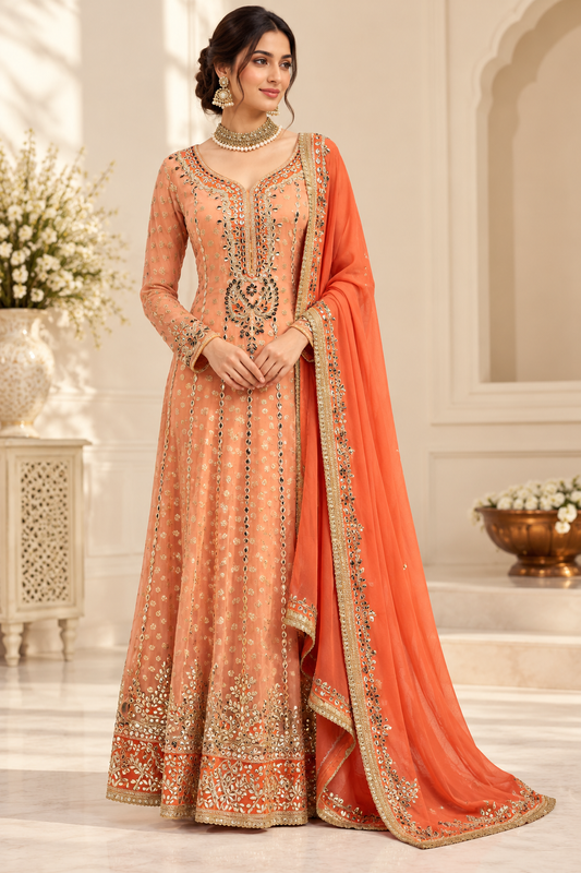 Peach Gown with Embroidery & Sequin Work
