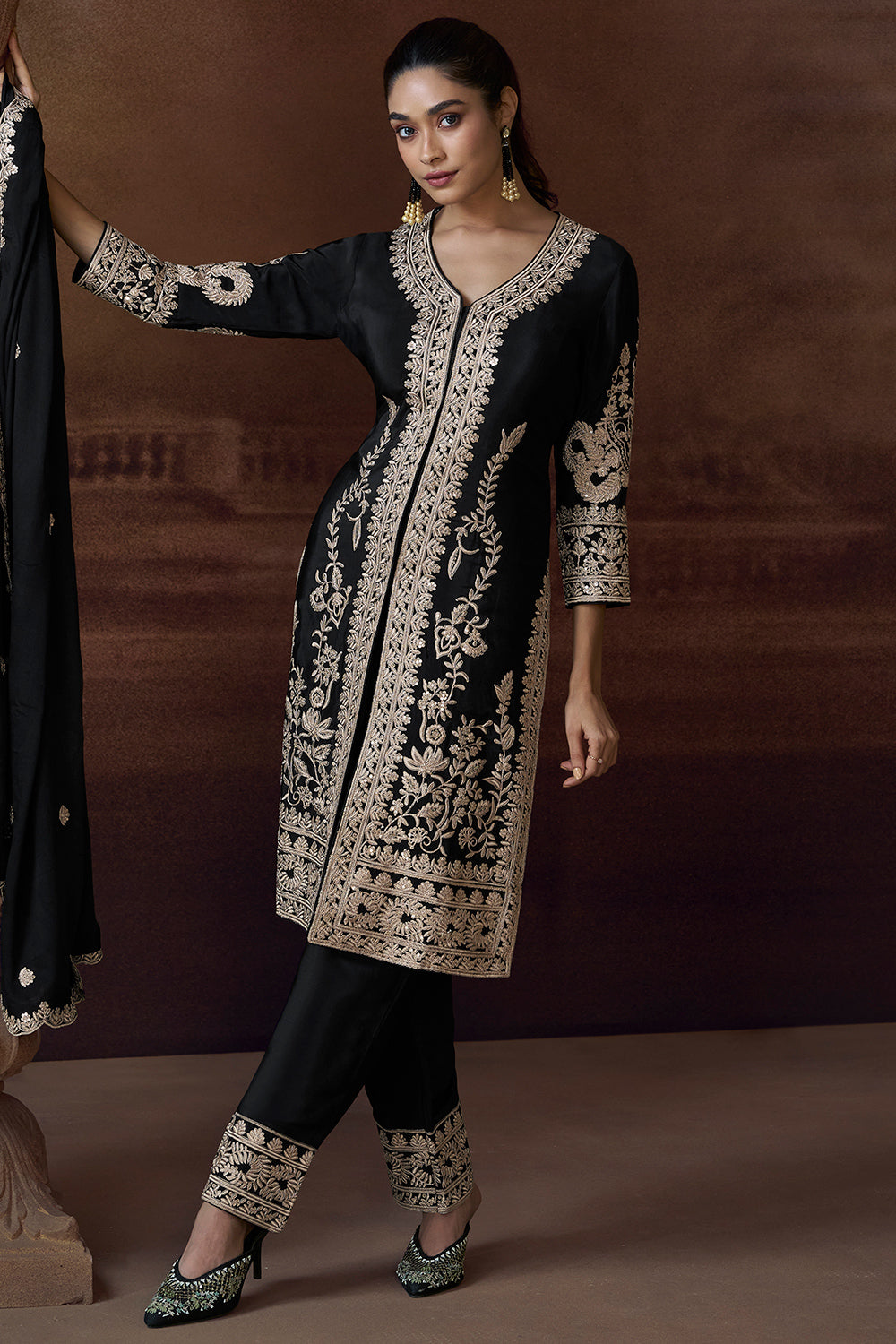 Midnight Black Embroidery Pant Suit