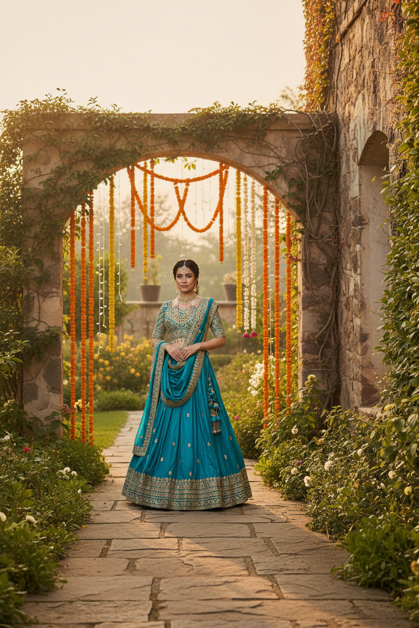 Elegant Turquoise blue lehenga set