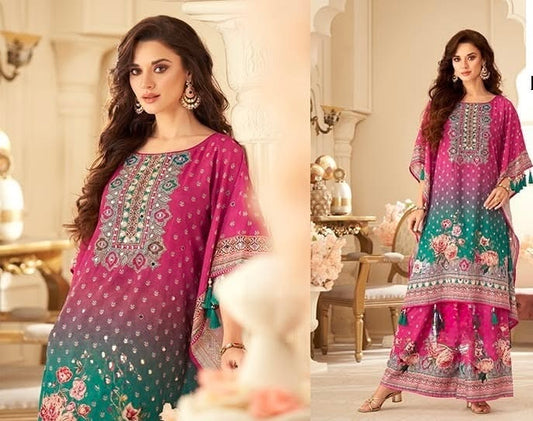 Elegant Rani Pink Crepe Silk Kaftan Set