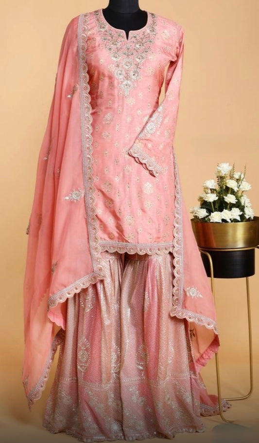 Pure Silk Sharara with silver thread embroidery