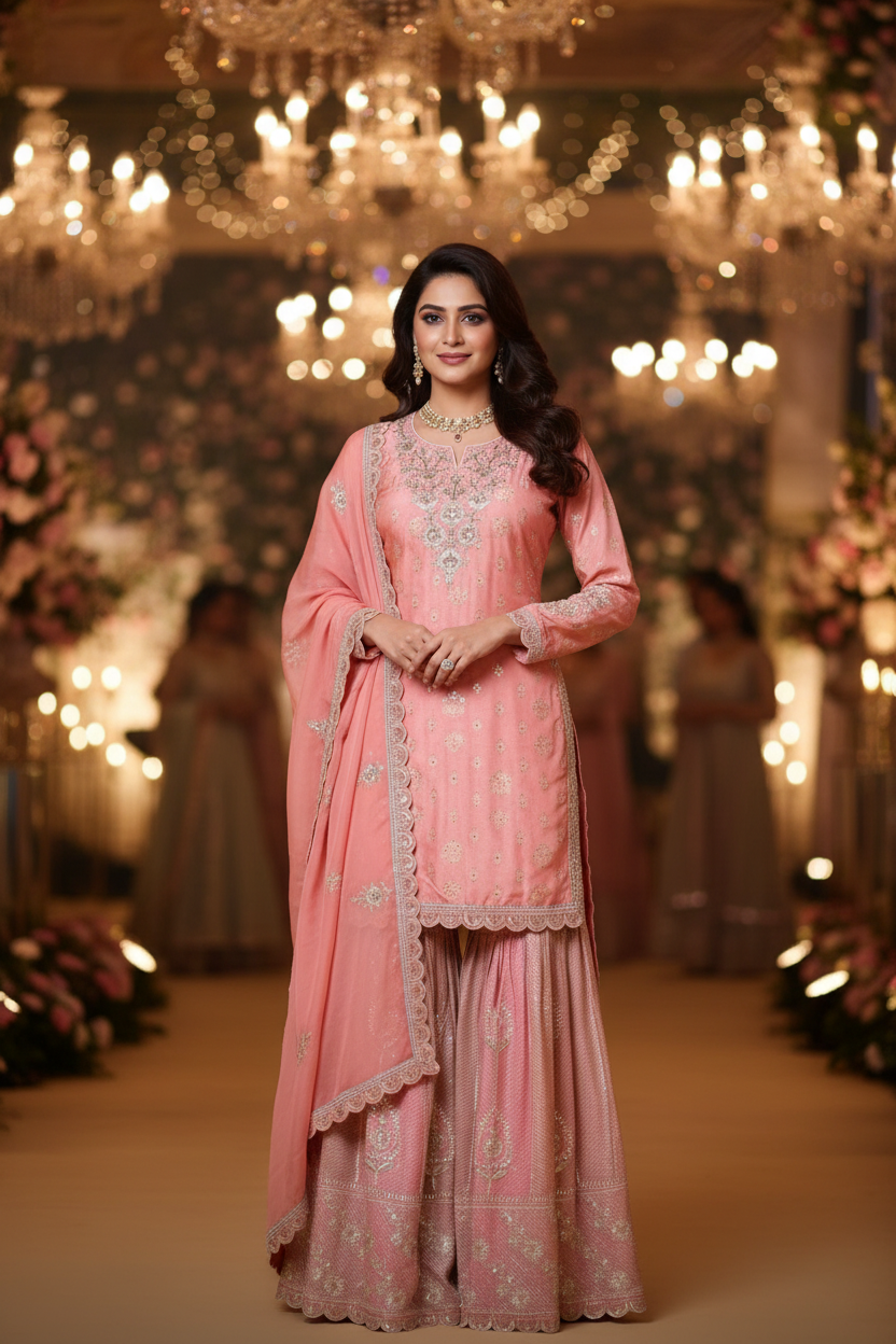 Pure Silk Sharara with silver thread embroidery
