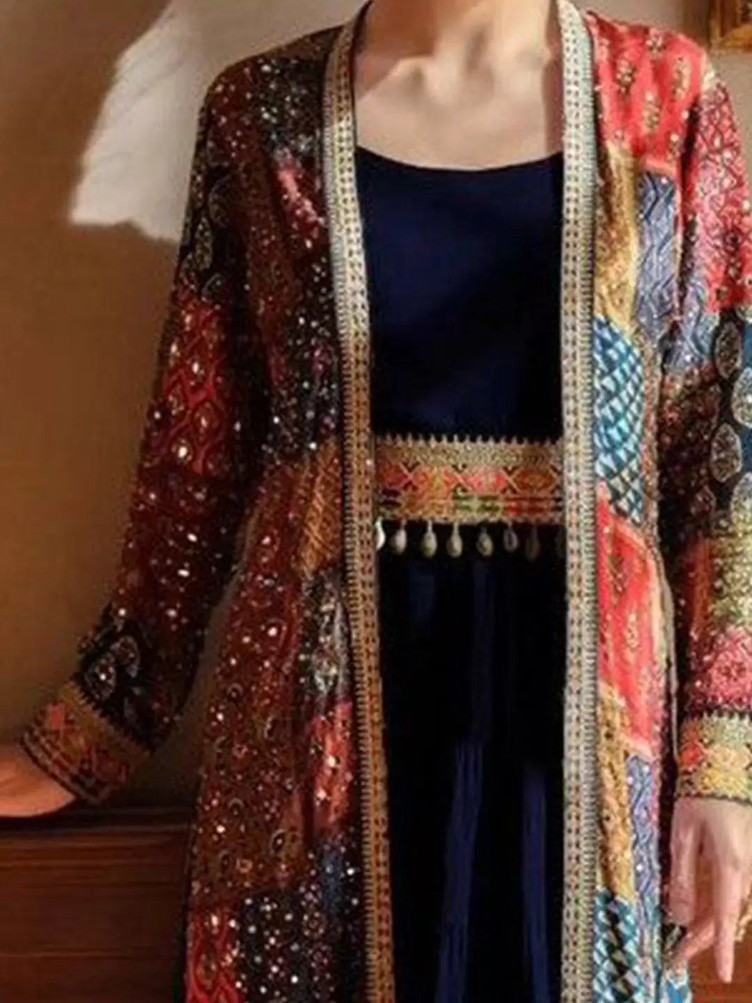Deep Blue Printed Cape Dress