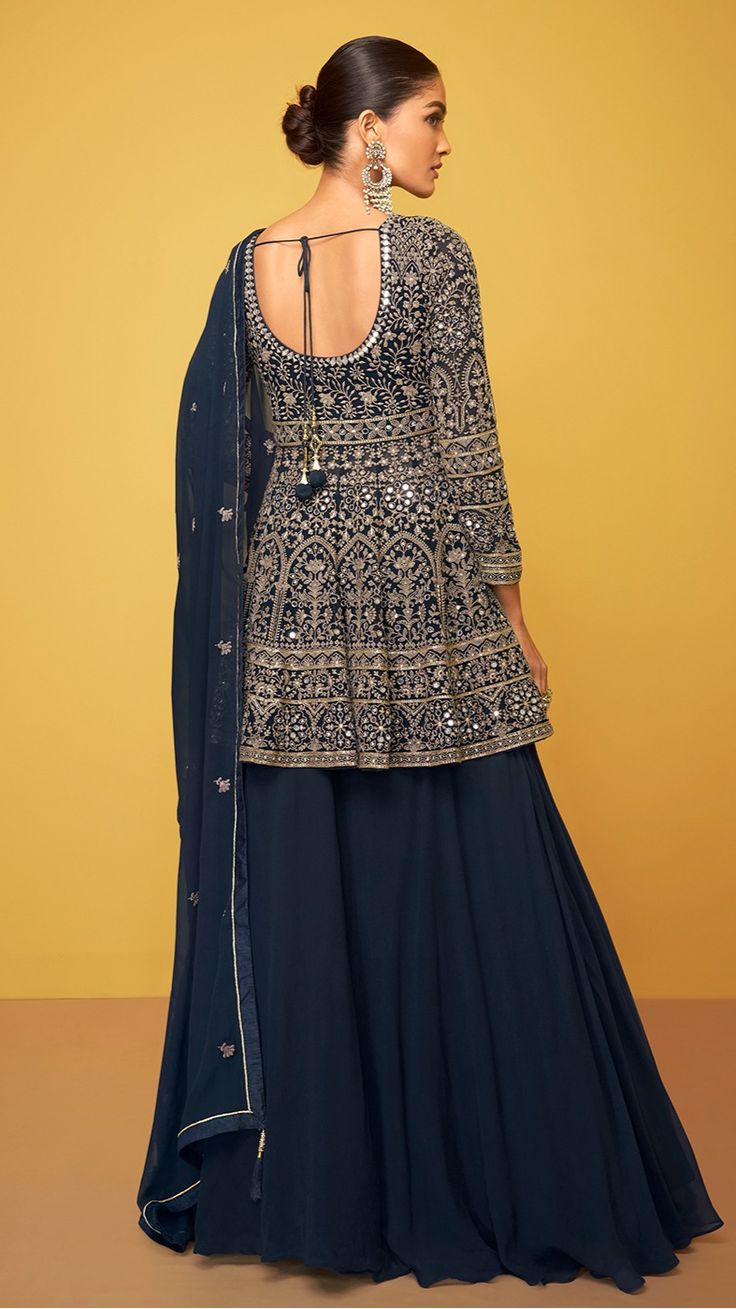 Midnight blue Embroidered skirt set