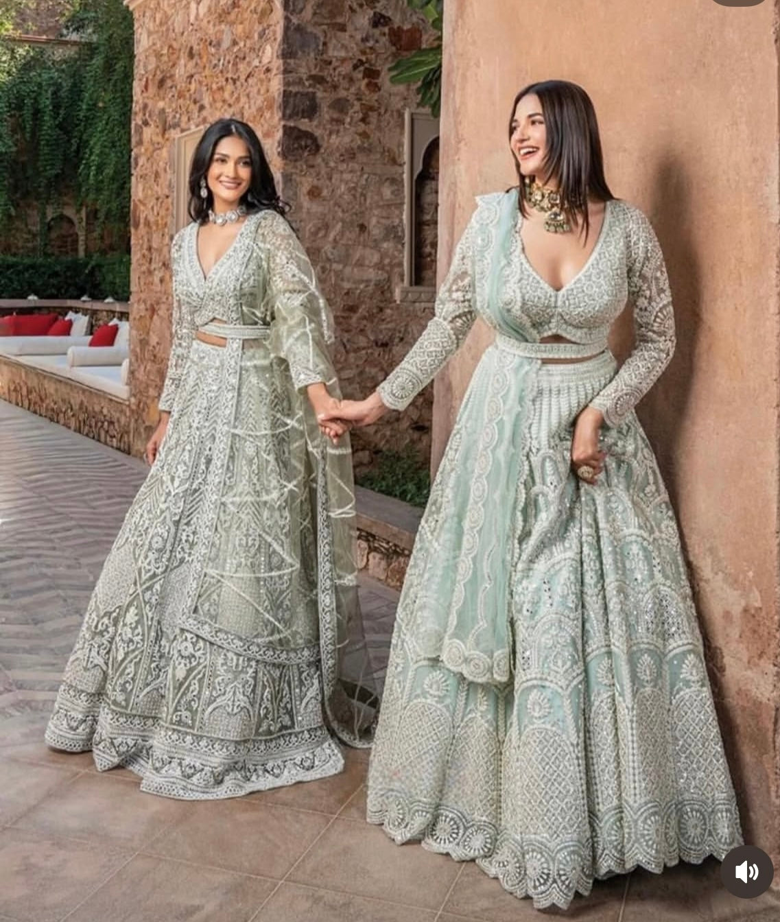 Charming Sea Green Imported Soft Net Dull Golden Embroidered