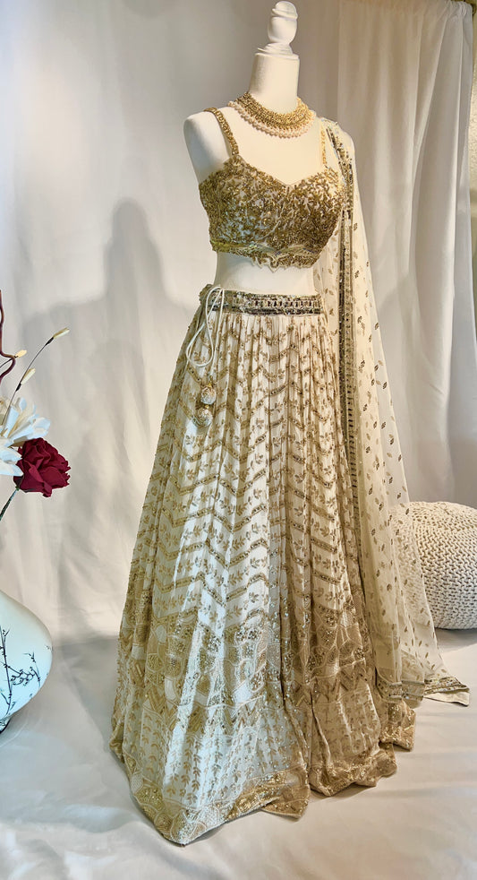 Timeless Ivory White Georgette Lehenga Set