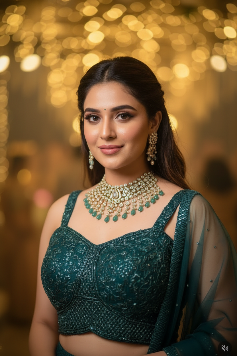 Shimmering Bottle green Lehenga with Sequins