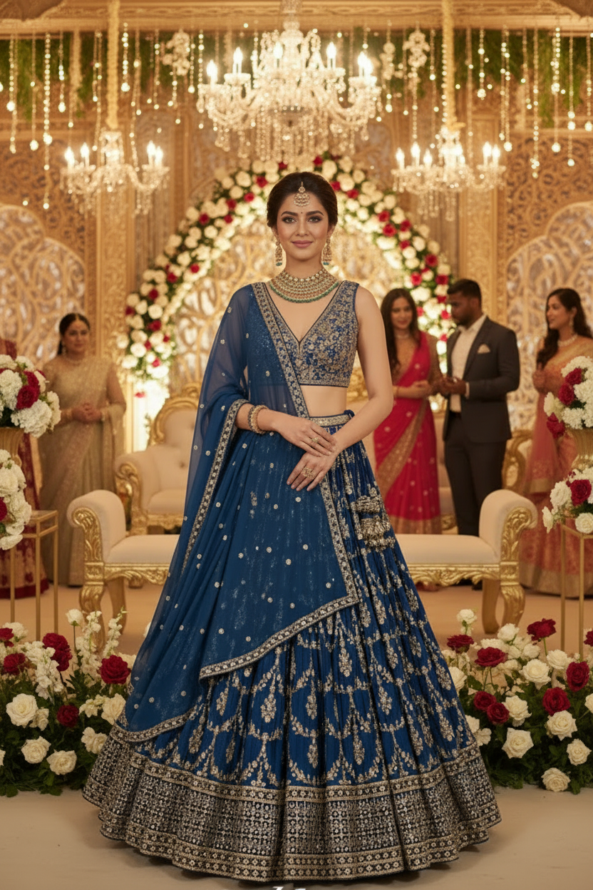 Blue Embellished Lehenga set