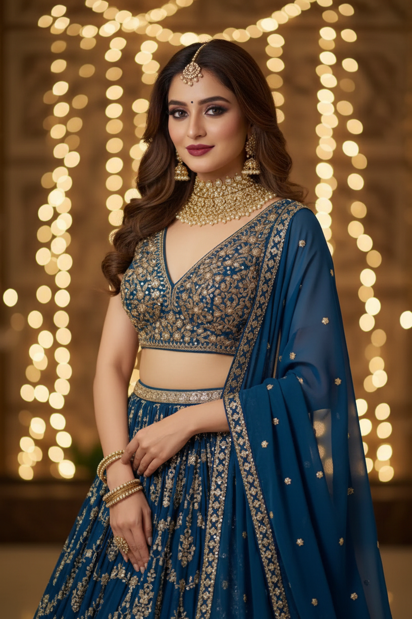 Blue Embellished Lehenga set