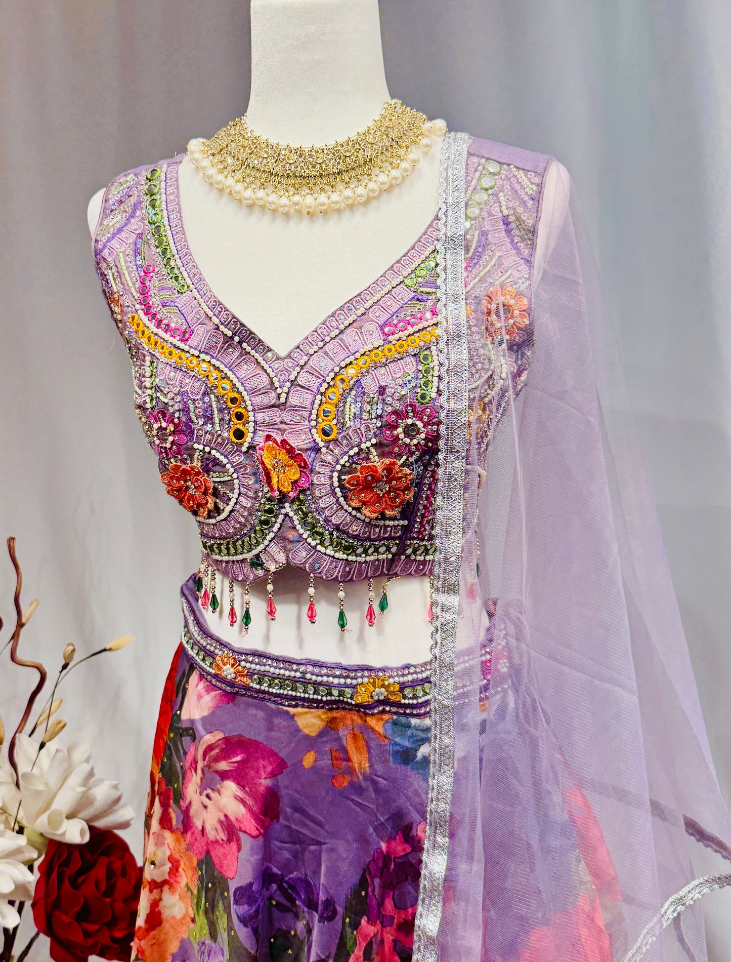 Colorful Lilac floral print lehenga