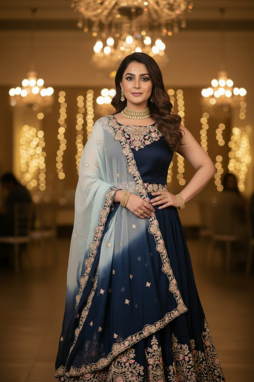 Midnight Navy Prussian Blue Lehanga Set