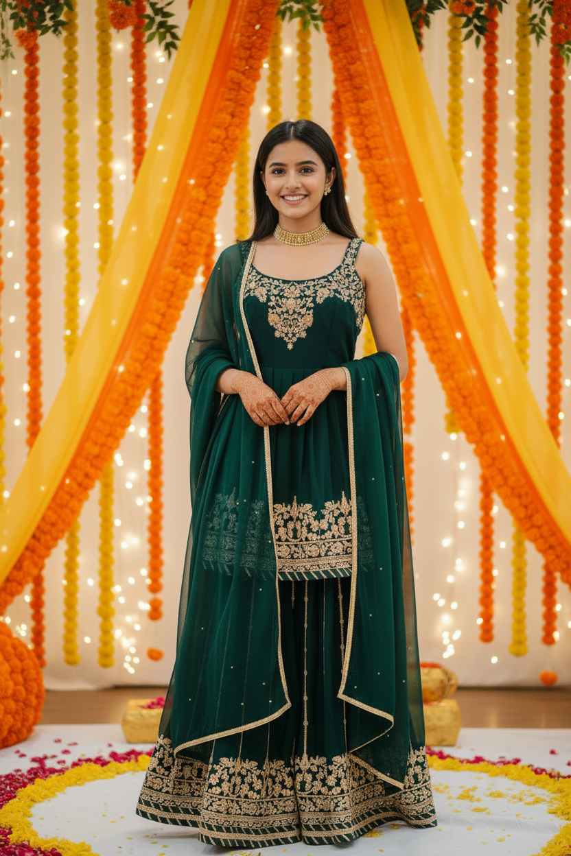 Vintage Green Georgette peplum Lehenga set