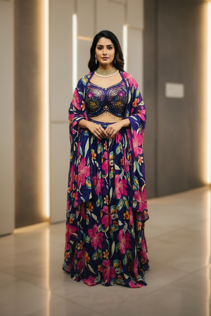 Fabulous Printed Lehenga set with cape and dupatta