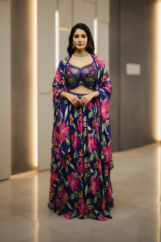 Fabulous Printed Lehenga set with cape and dupatta