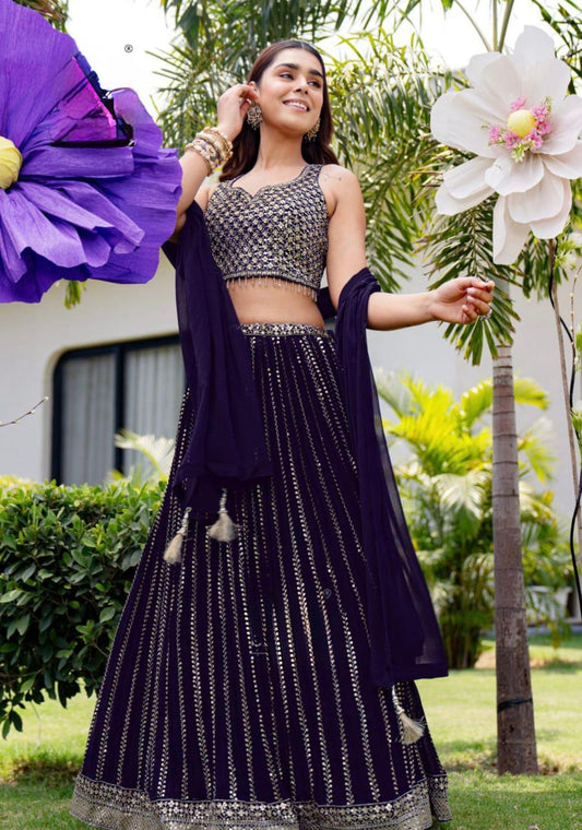 Glamorous deep blue sequin Lehenga set