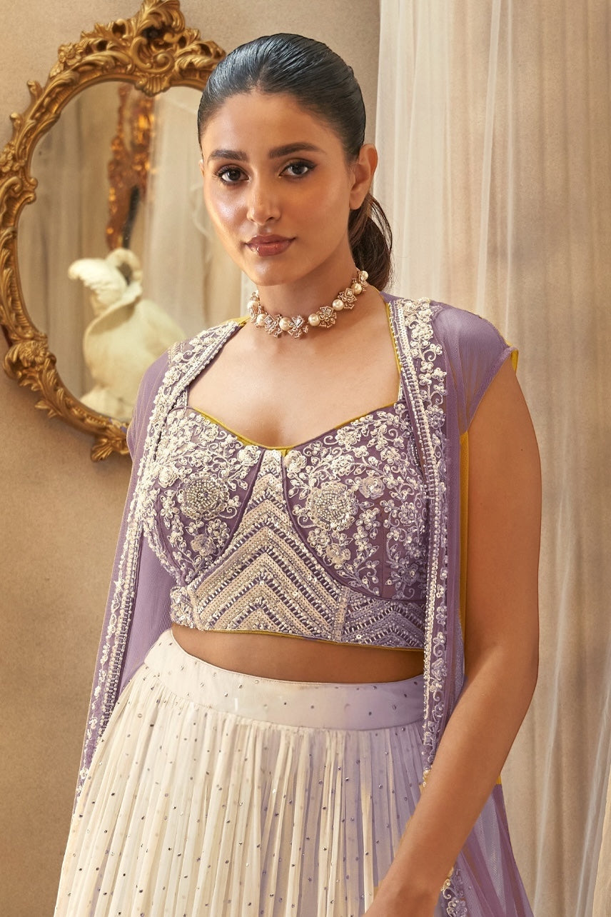 Flowy Lilac pastel shaded Lehenga with a koti