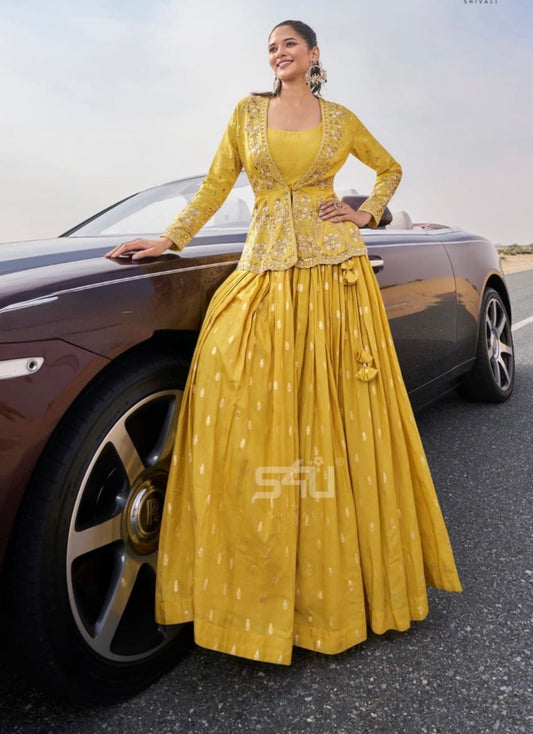 Yellow Jacket Style Lehenga Choli