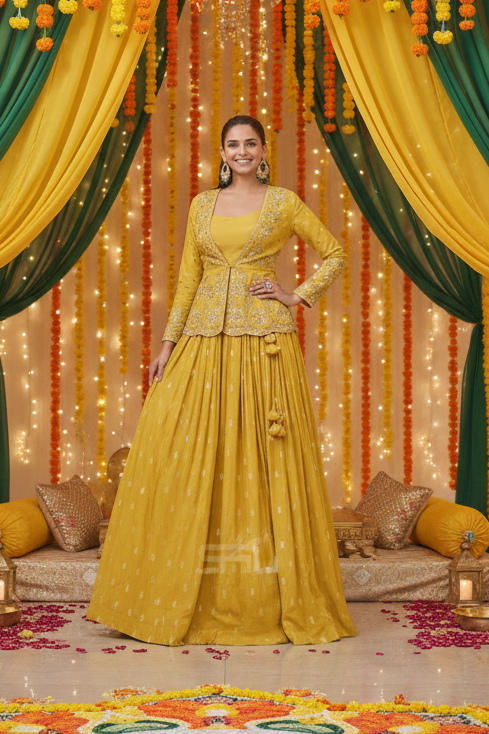 Yellow Jacket Style Lehenga Choli
