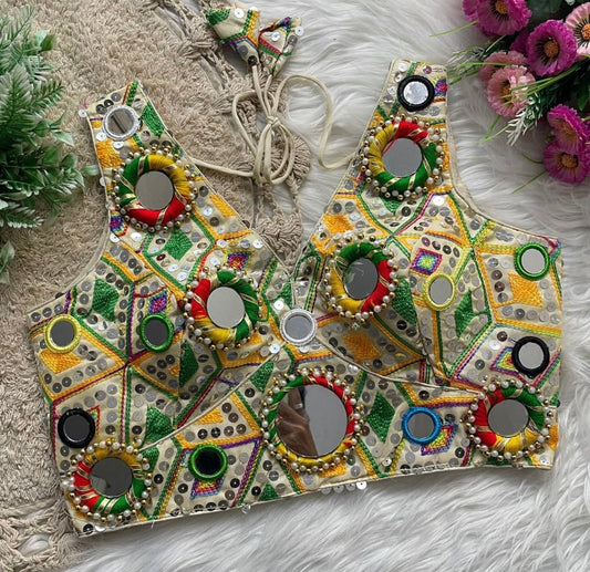 White embroidered mirrorwork Blouse
